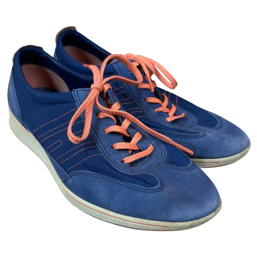 Ecco Jogga Blue Lace Up Suede Jogging Running Sneakers Shoes Orange Size 37